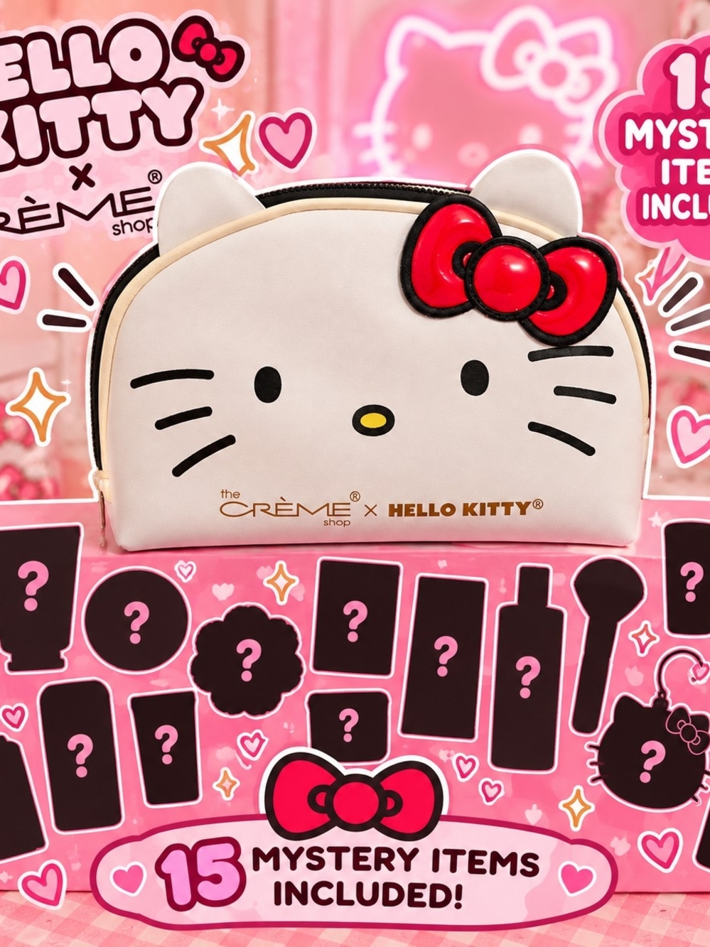 Hello Kitty x The Crème Shop Cream Cosmetic Pouch And 15 Mystery Items